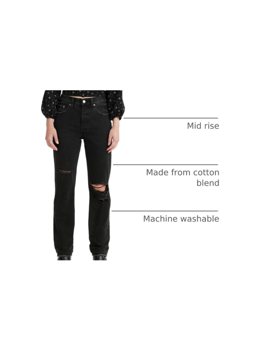 Levi's 501 Original Fit Black Distressed Straight-Leg Jeans - Picture 4 of 10